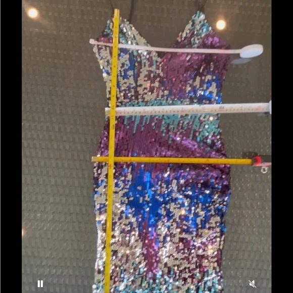 Fashion Nova Purple and Silver Sequin Dress SZ Small - Picture 4 of 14